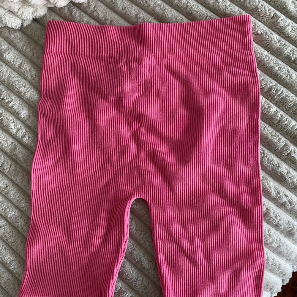 Pink Ribbed Biker Shorts